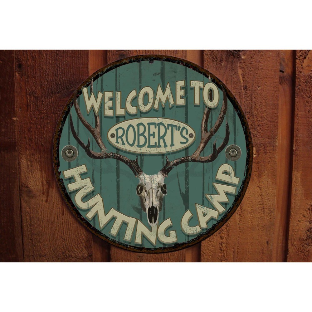Outdoor Hunting Names - Plaque métallique ronde personnalisable pour camping